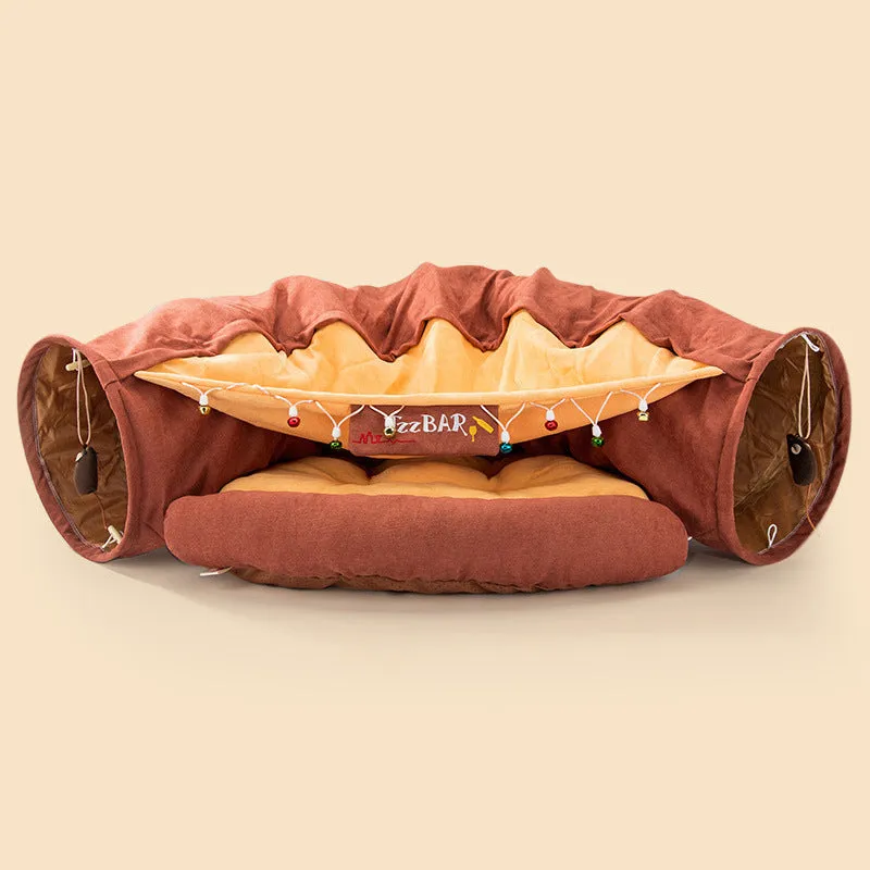 Collapsible cloth cat tunnel in bar colour with dimensions 45cm by 50cm by 22cm