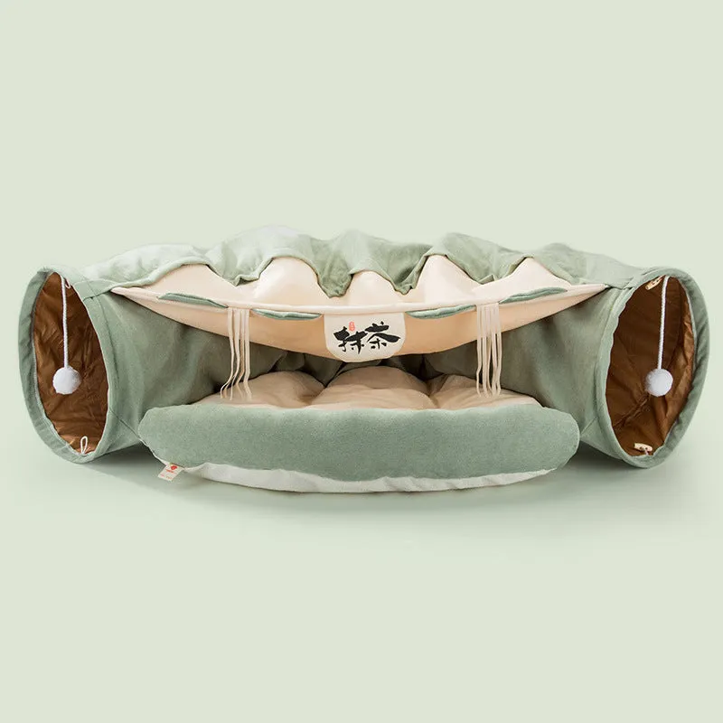 Collapsible cloth cat tunnel in bar colour with dimensions 45cm by 50cm by 22cm
