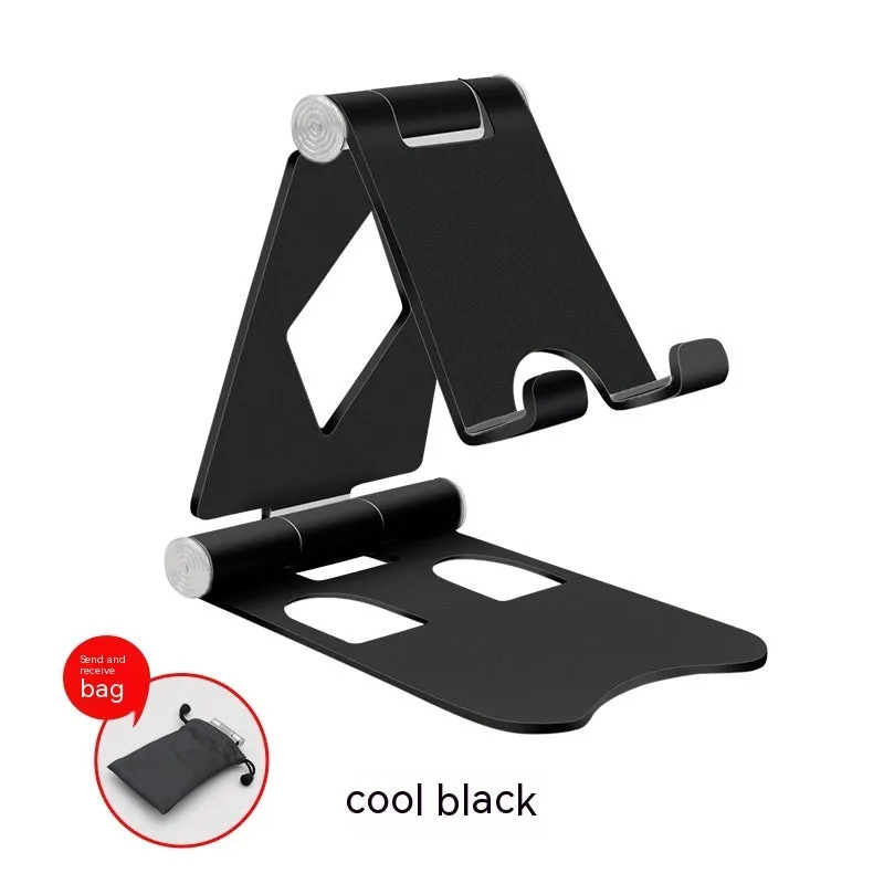 Aluminium alloy mobile desktop stand folding bracket in silver on a desk with a smartphone