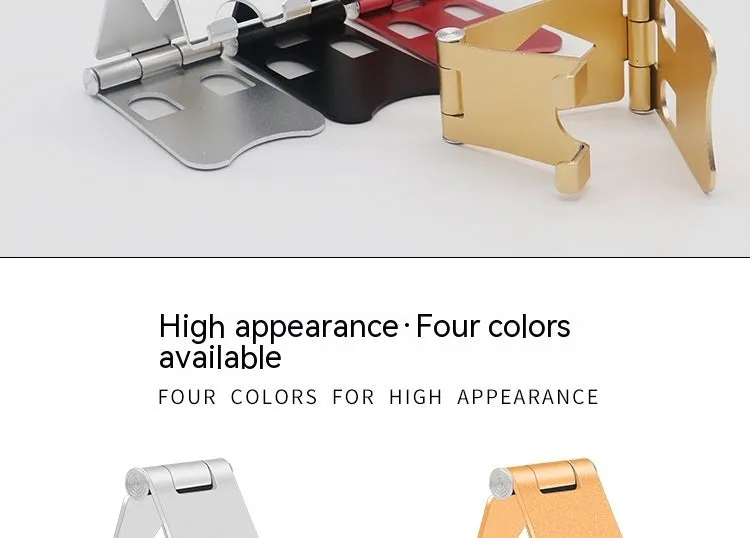 Aluminium alloy mobile desktop stand folding bracket in silver on a desk with a smartphone