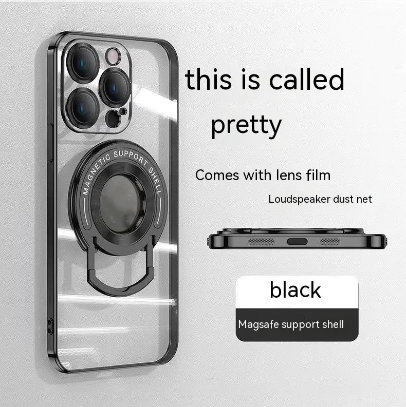 U-shaped magnetic bracket TPU phone case for Apple iPhone with electroplated finish in rose gold colour
