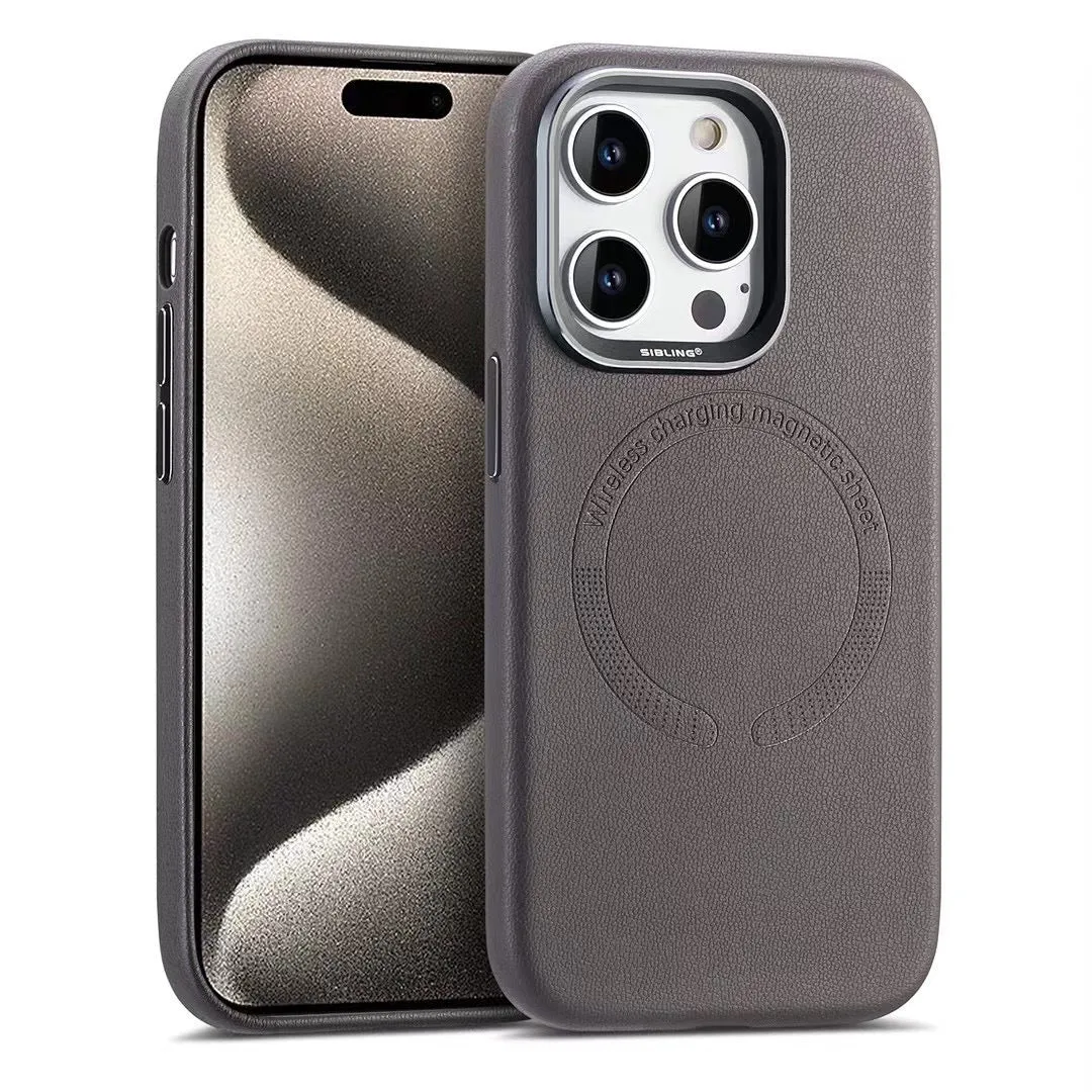 Black leather magnetic phone case for iPhone with fall protection and all-inclusive design
