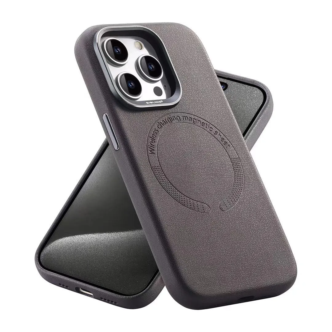 Black leather magnetic phone case for iPhone with fall protection and all-inclusive design