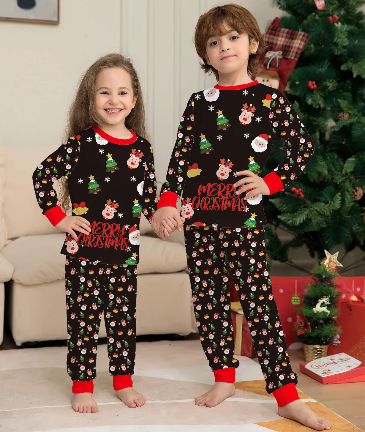 Family Christmas pajamas matching set in cotton with plaid design including dog size