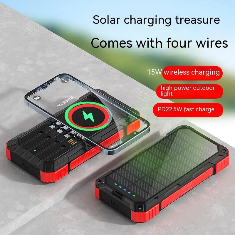 Industrial style 20000mAh solar power bank with LED flashlight black ABS plastic shell