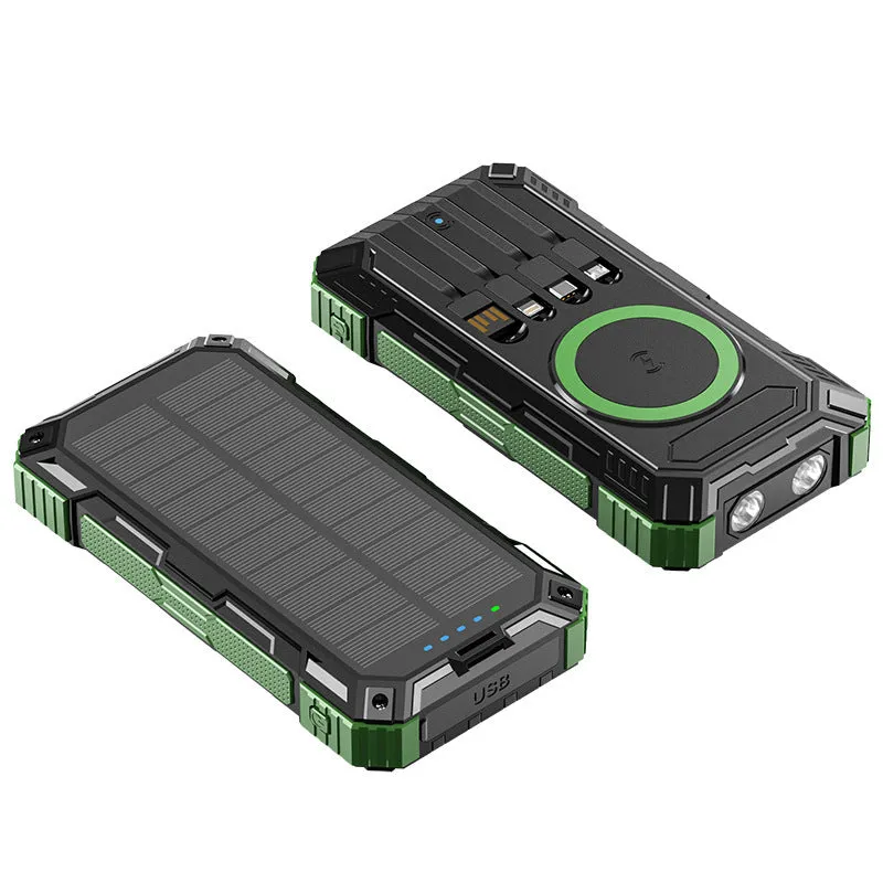 Industrial style 20000mAh solar power bank with LED flashlight black ABS plastic shell