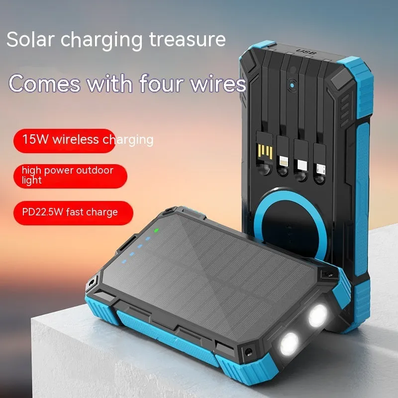 Industrial style 20000mAh solar power bank with LED flashlight black ABS plastic shell