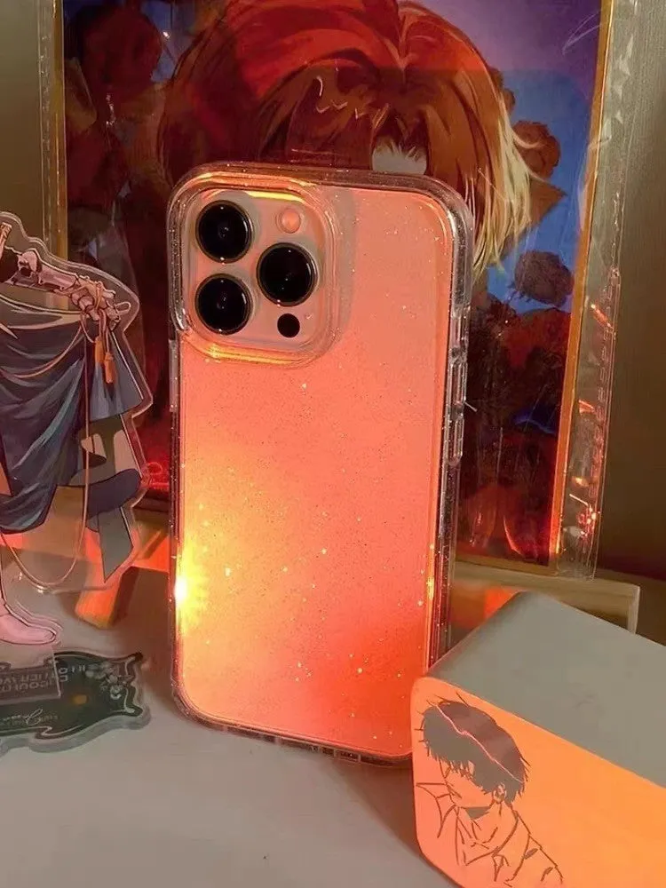 Transparent silicone phone case with thin glittering crystal finish for iPhone 16 series