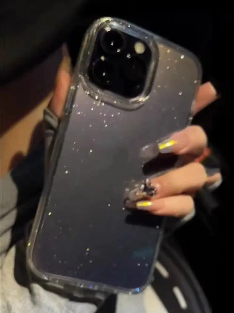 Transparent silicone phone case with thin glittering crystal finish for iPhone 16 series