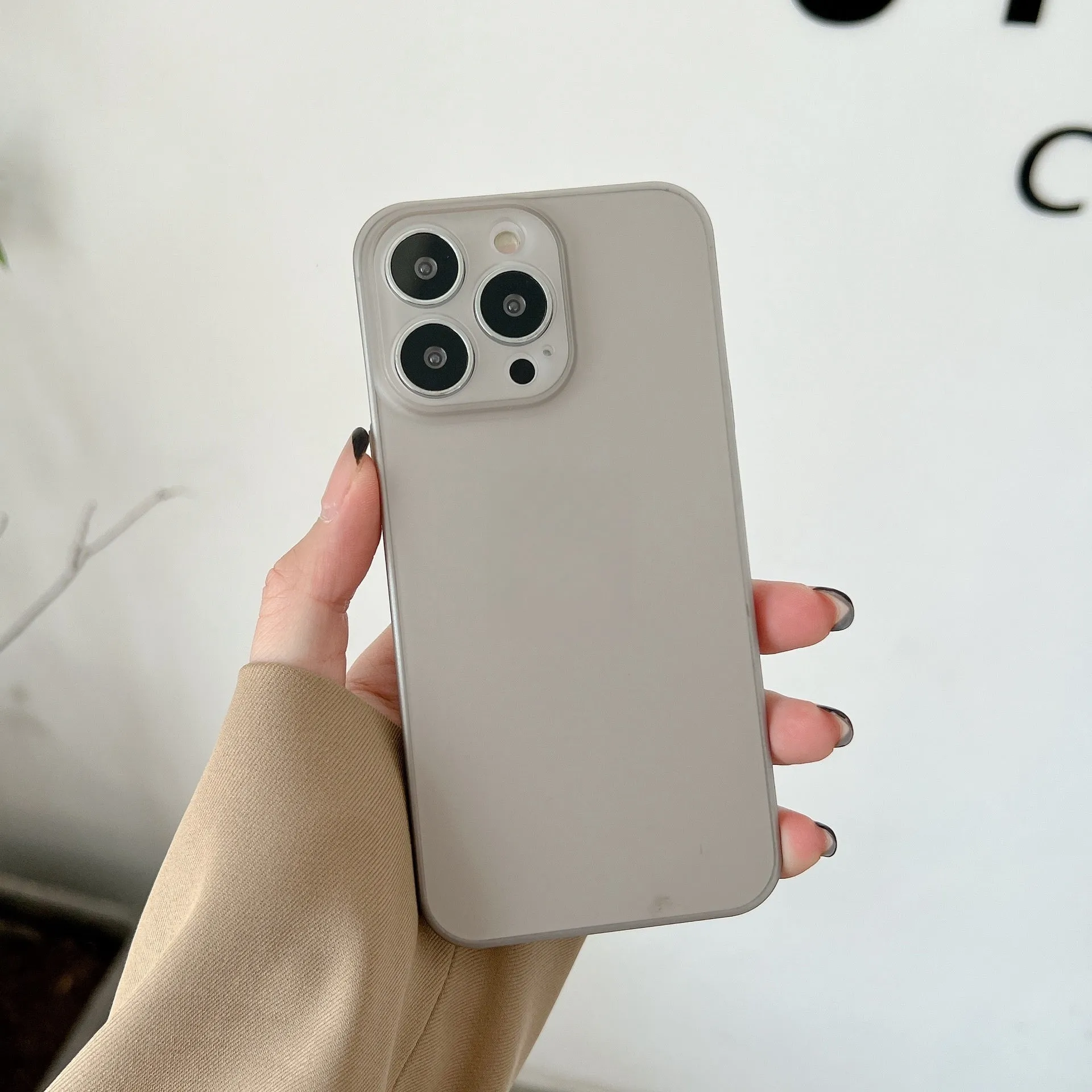 Ultra-thin PC hard shell frosted phone case with all wrapped lens protection for Apple iPhone, transparent colour