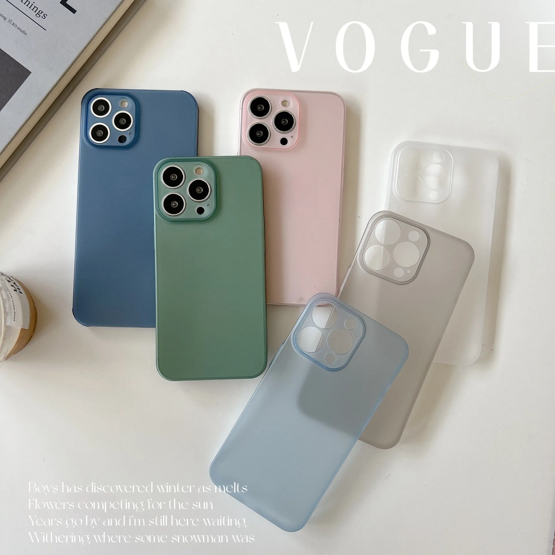 Ultra-thin PC hard shell frosted phone case with all wrapped lens protection for Apple iPhone, transparent colour
