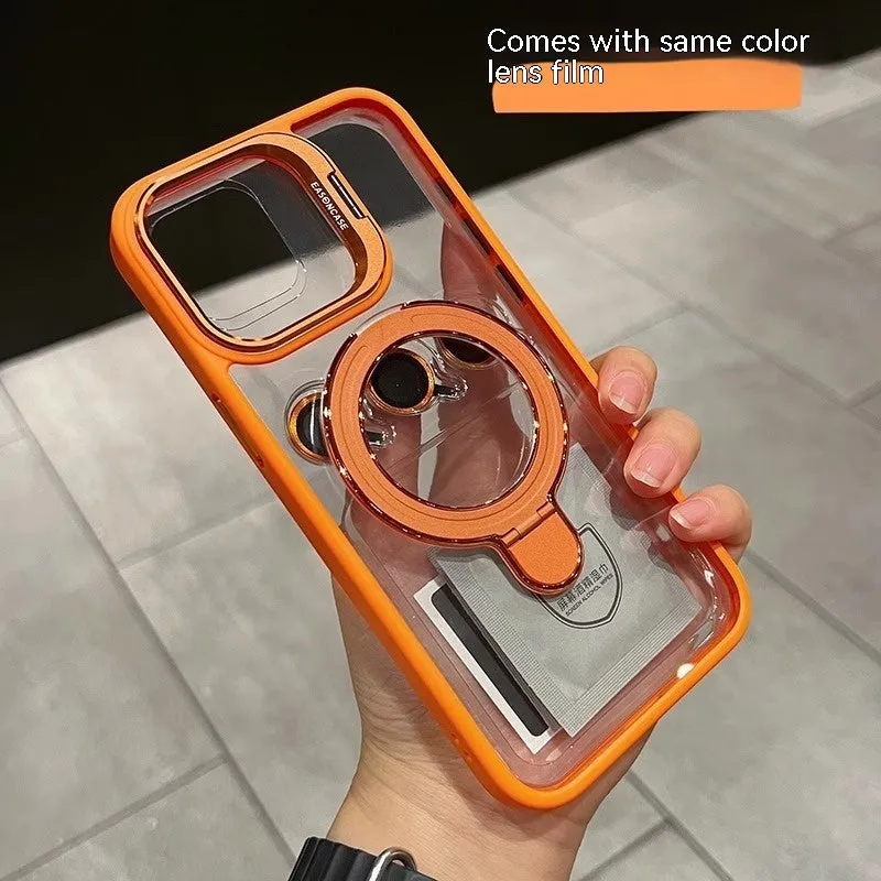Black magnetic silicone phone case with lens cover bracket for Apple iPhone 15 Pro Max