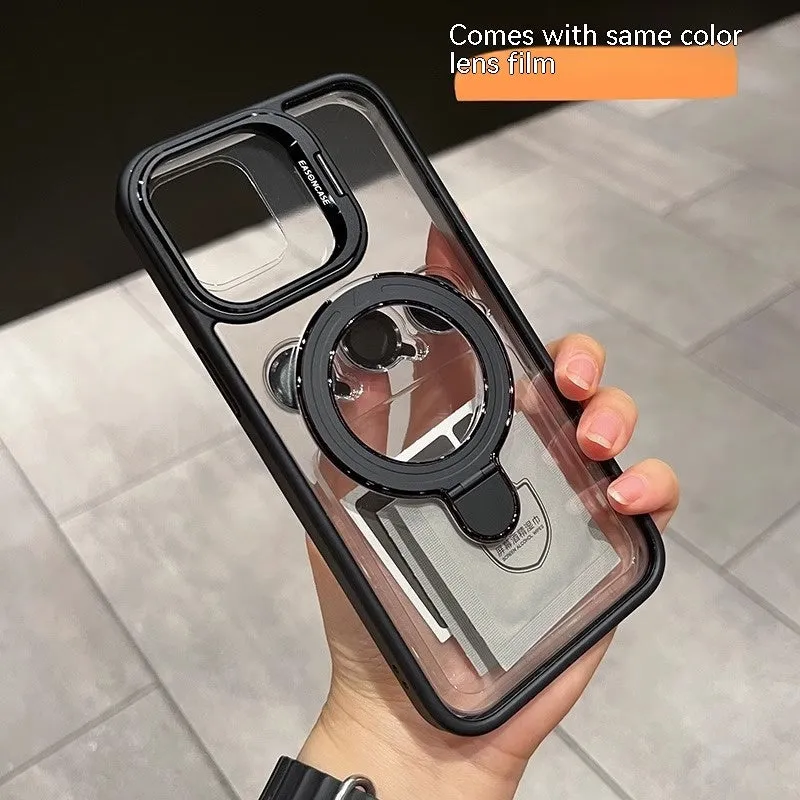Black magnetic silicone phone case with lens cover bracket for Apple iPhone 15 Pro Max