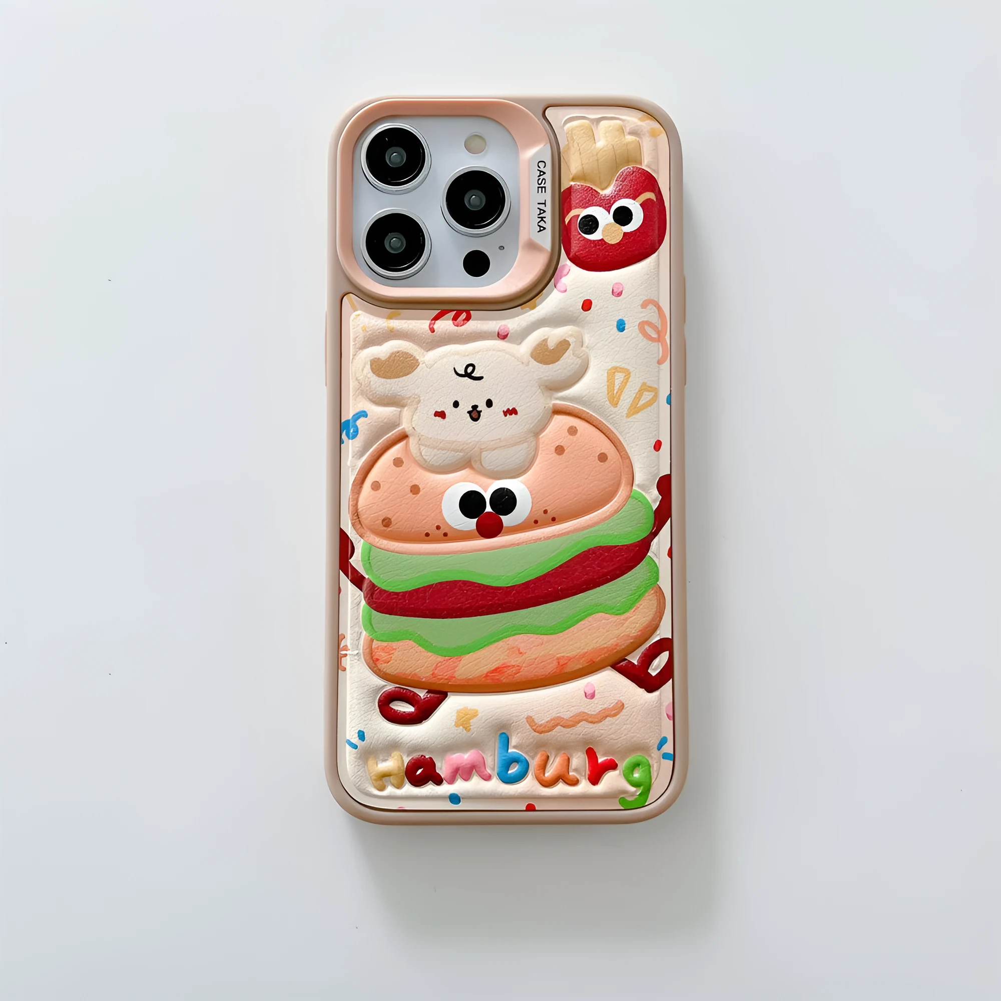 Leather embossed TPU phone case for iPhone 12-15 with colourful fireworks design, transparent back, and precise cutouts