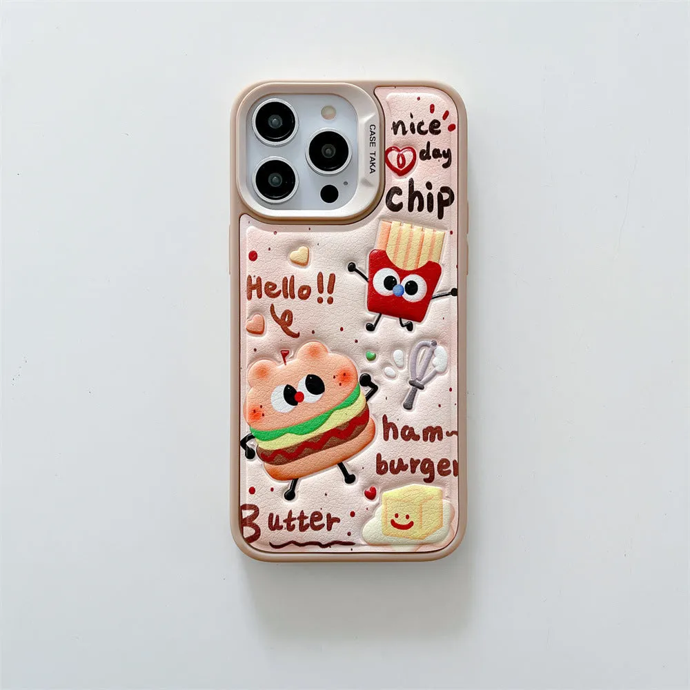 Leather embossed TPU phone case for iPhone 12-15 with colourful fireworks design, transparent back, and precise cutouts