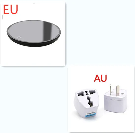 Black cup warmer with tempered glass surface and adjustable temperature control