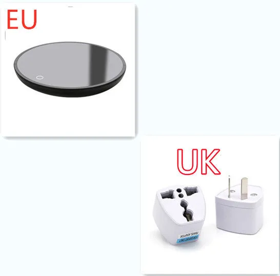 Black cup warmer with tempered glass surface and adjustable temperature control