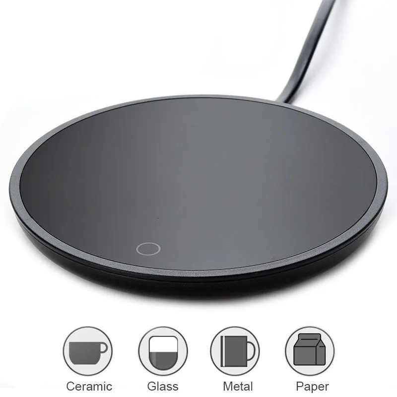 Black cup warmer with tempered glass surface and adjustable temperature control