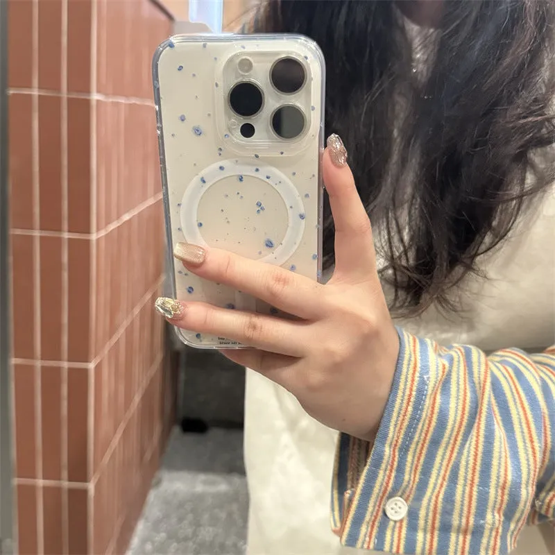 Beige background blue splash ink magnetic TPU phone case for Apple iPhone 12-15 series back cover