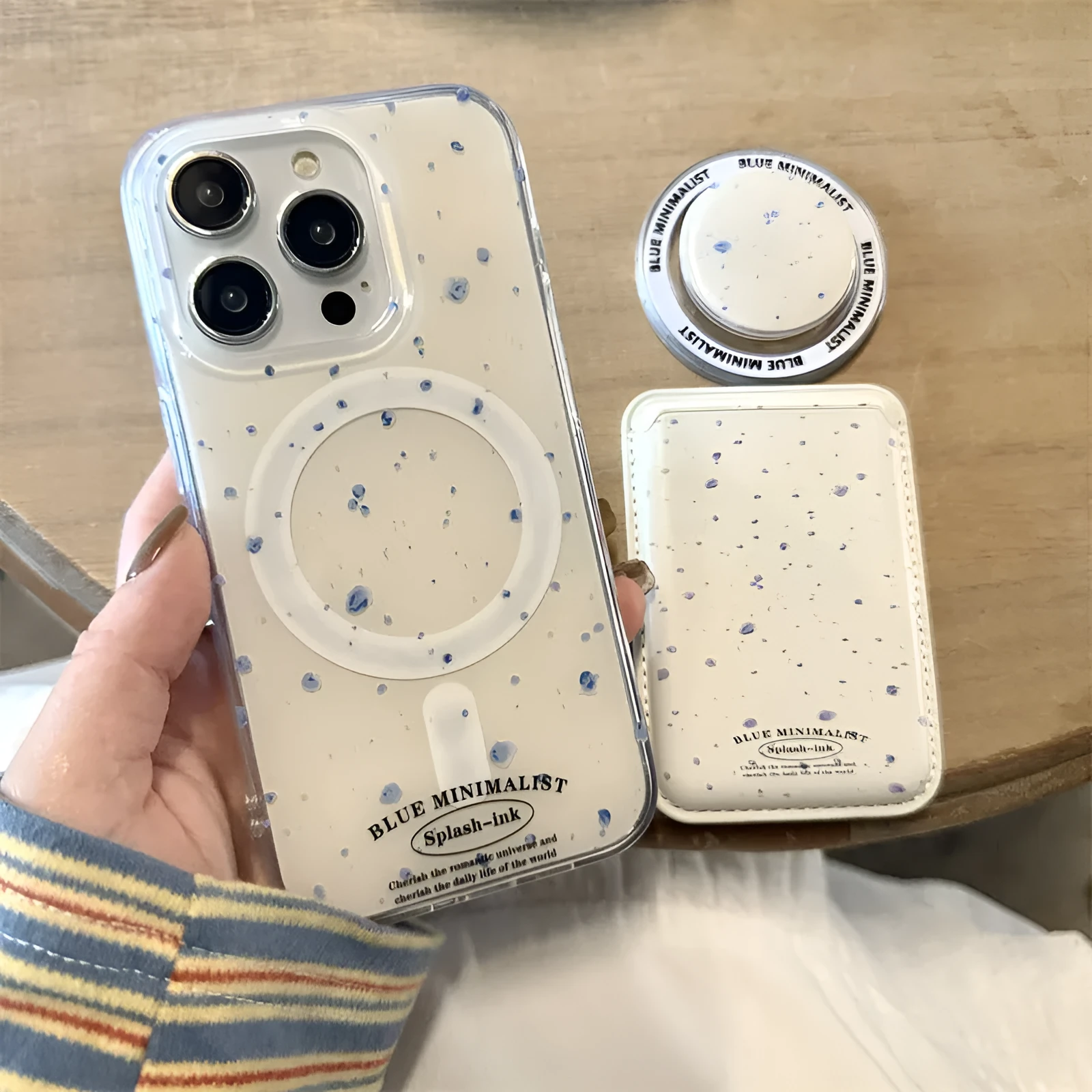 Beige background blue splash ink magnetic TPU phone case for Apple iPhone 12-15 series back cover