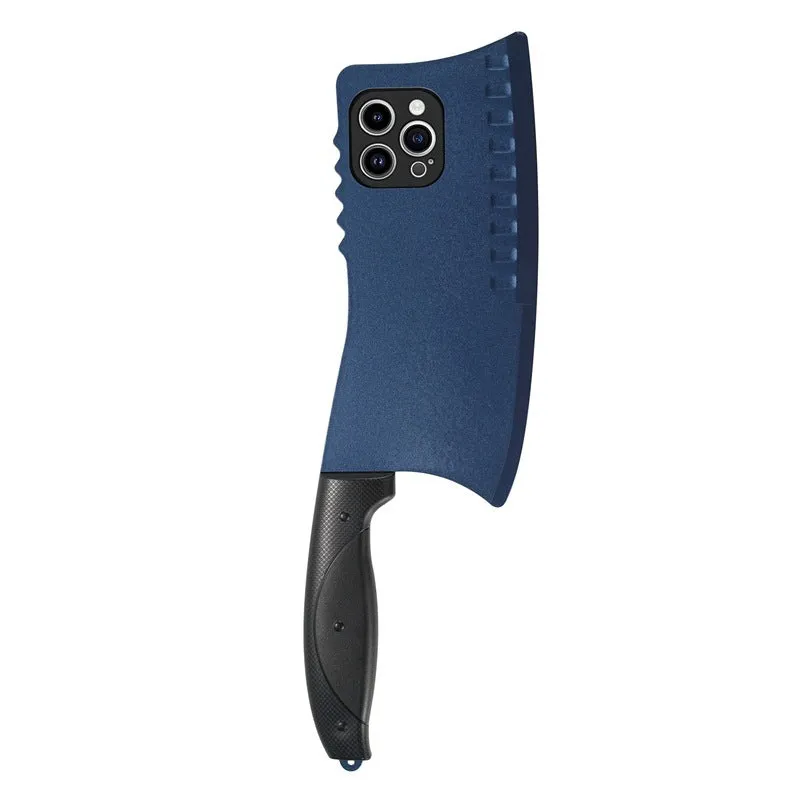 Kitchen knife design TPU PC phone case for iPhone 15 in black showing rear camera cutout