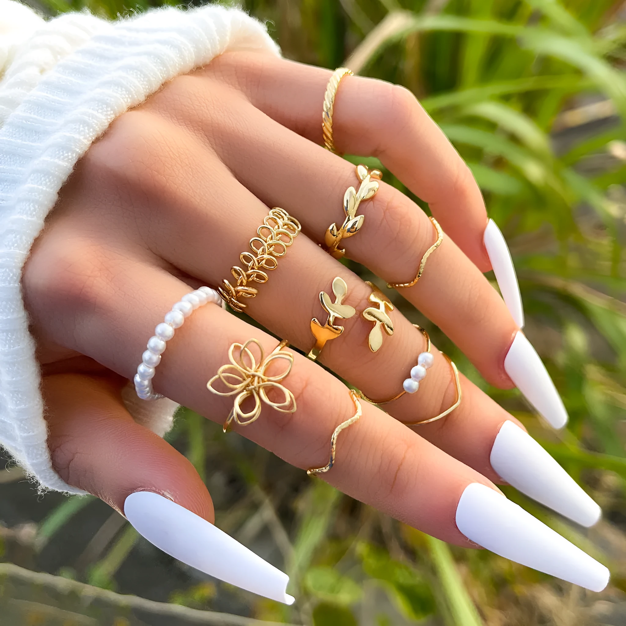 Gold colour openwork flower ring for women with glossy electroplated finish