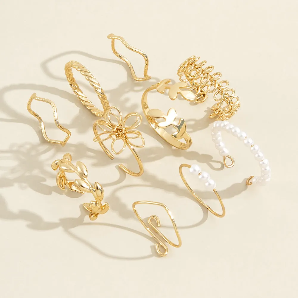 Gold colour openwork flower ring for women with glossy electroplated finish