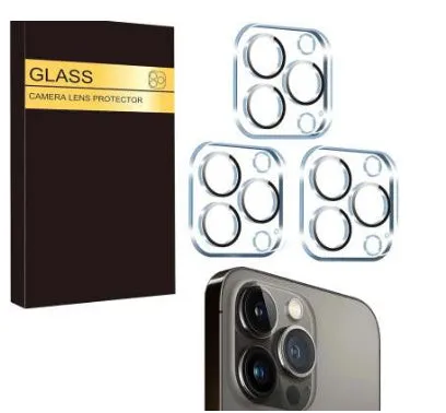 Tempered glass camera lens protector for iPhone showing integrated rear film covering camera module