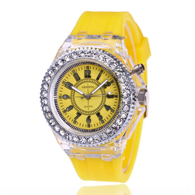Women's LED luminous watch with alloy case and silicone strap in multiple colour options