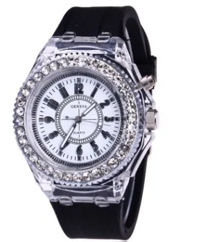 Women's LED luminous watch with alloy case and silicone strap in multiple colour options