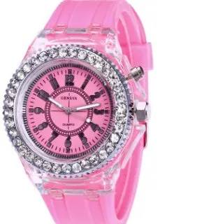 Women's LED luminous watch with alloy case and silicone strap in multiple colour options