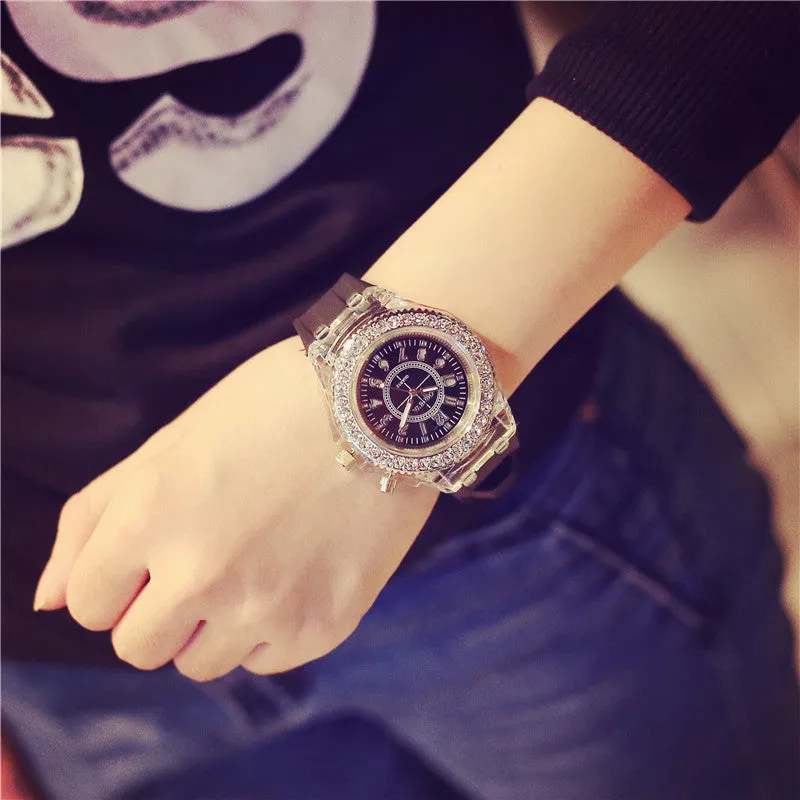 Women's LED luminous watch with alloy case and silicone strap in multiple colour options
