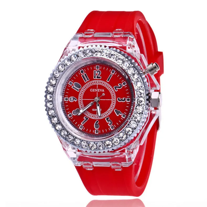 Women's LED luminous watch with alloy case and silicone strap in multiple colour options