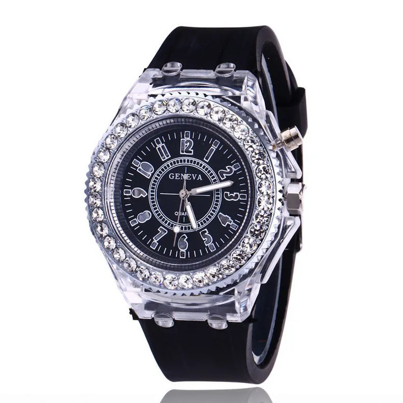 Women's LED luminous watch with alloy case and silicone strap in multiple colour options