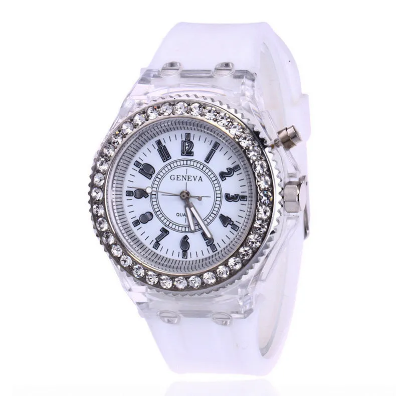 Women's LED luminous watch with alloy case and silicone strap in multiple colour options