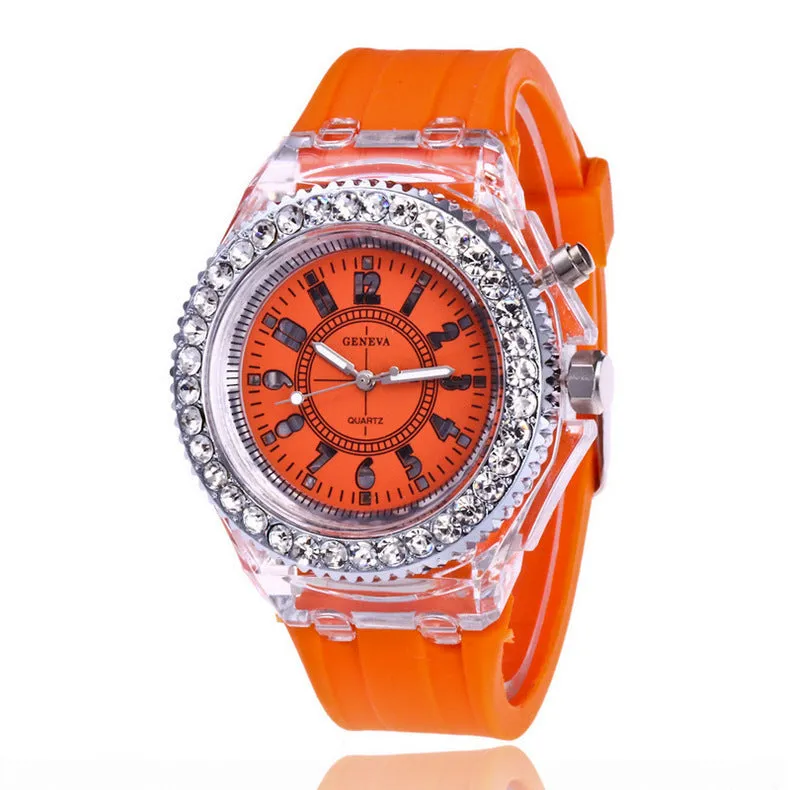 Women's LED luminous watch with alloy case and silicone strap in multiple colour options