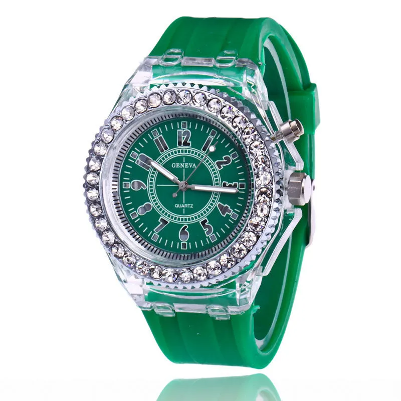 Women's LED luminous watch with alloy case and silicone strap in multiple colour options