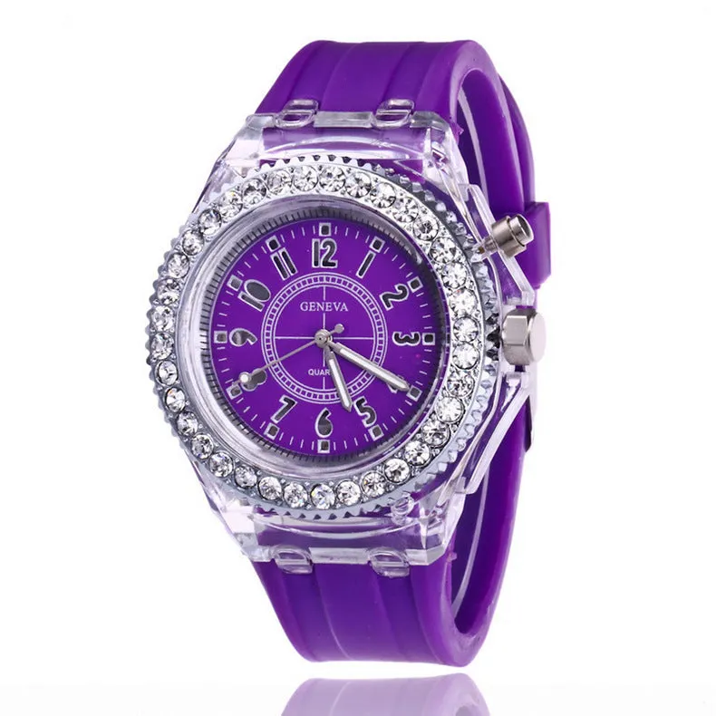 Women's LED luminous watch with alloy case and silicone strap in multiple colour options
