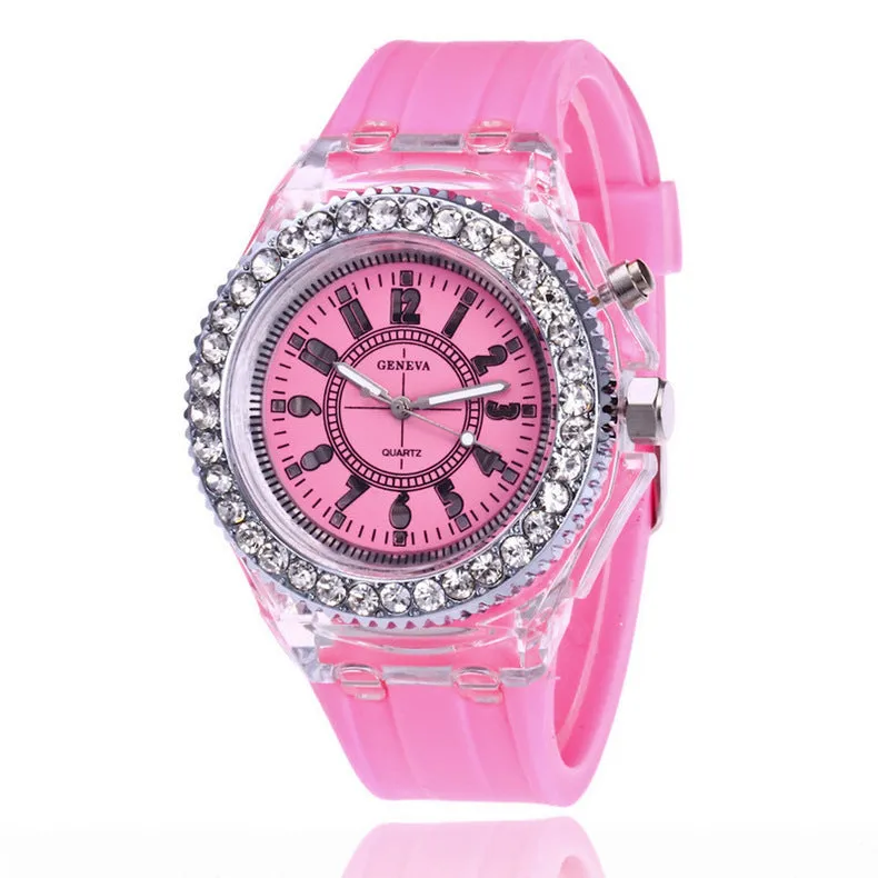 Women's LED luminous watch with alloy case and silicone strap in multiple colour options
