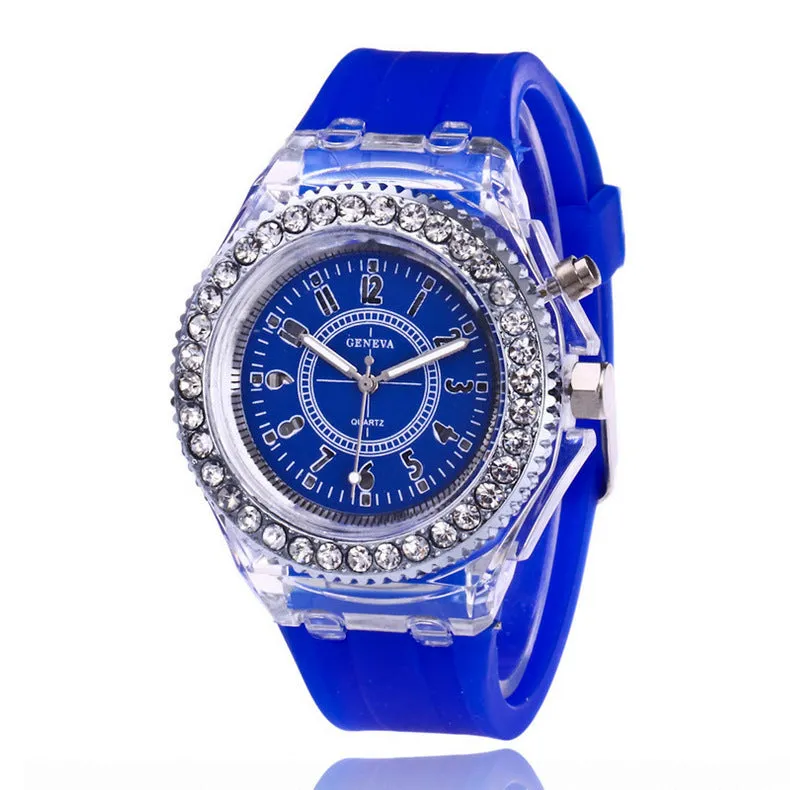 Women's LED luminous watch with alloy case and silicone strap in multiple colour options