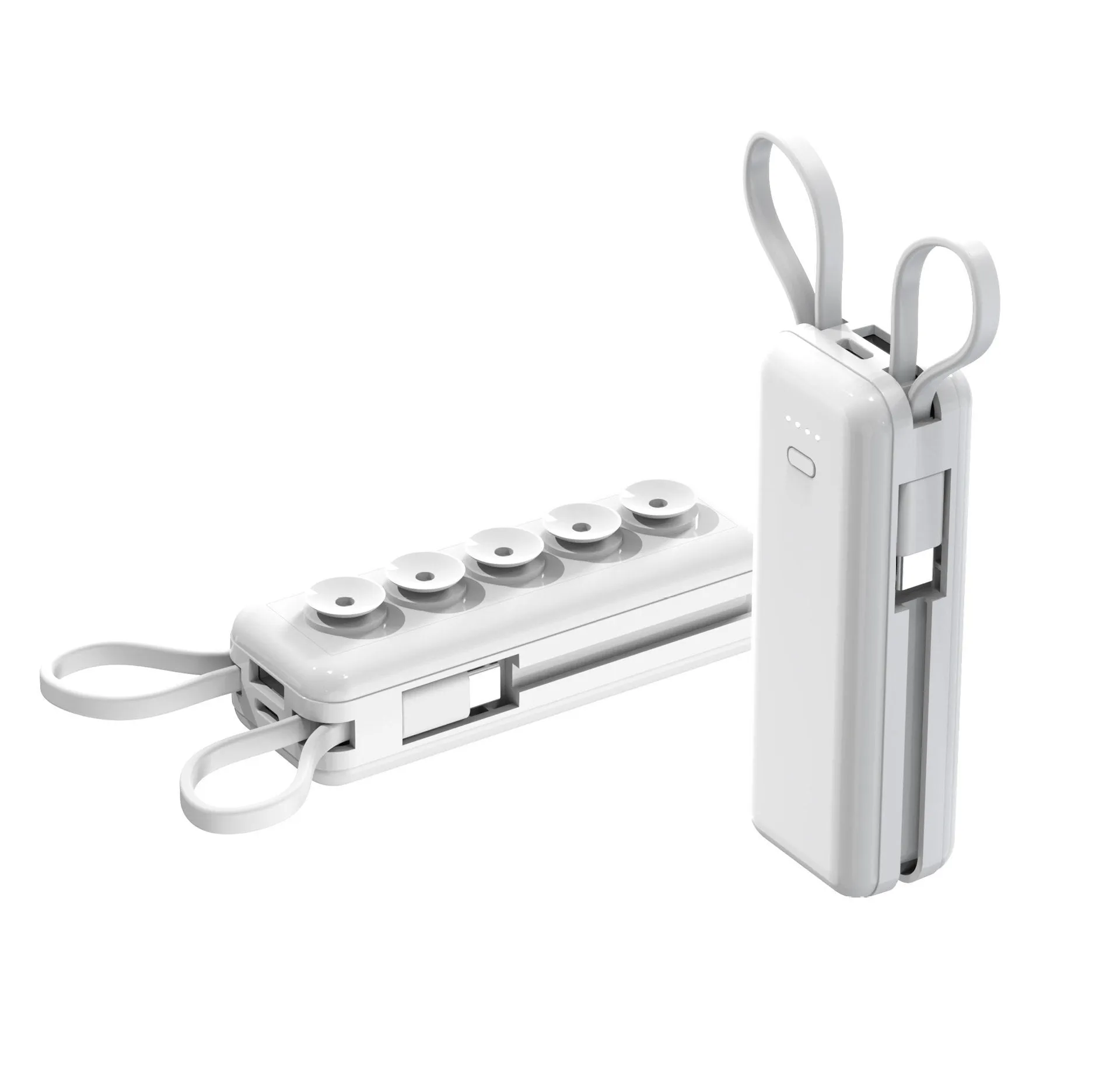 Capsule power bank with cable suction cup, 5000mAh, compact plastic shell, white colour
