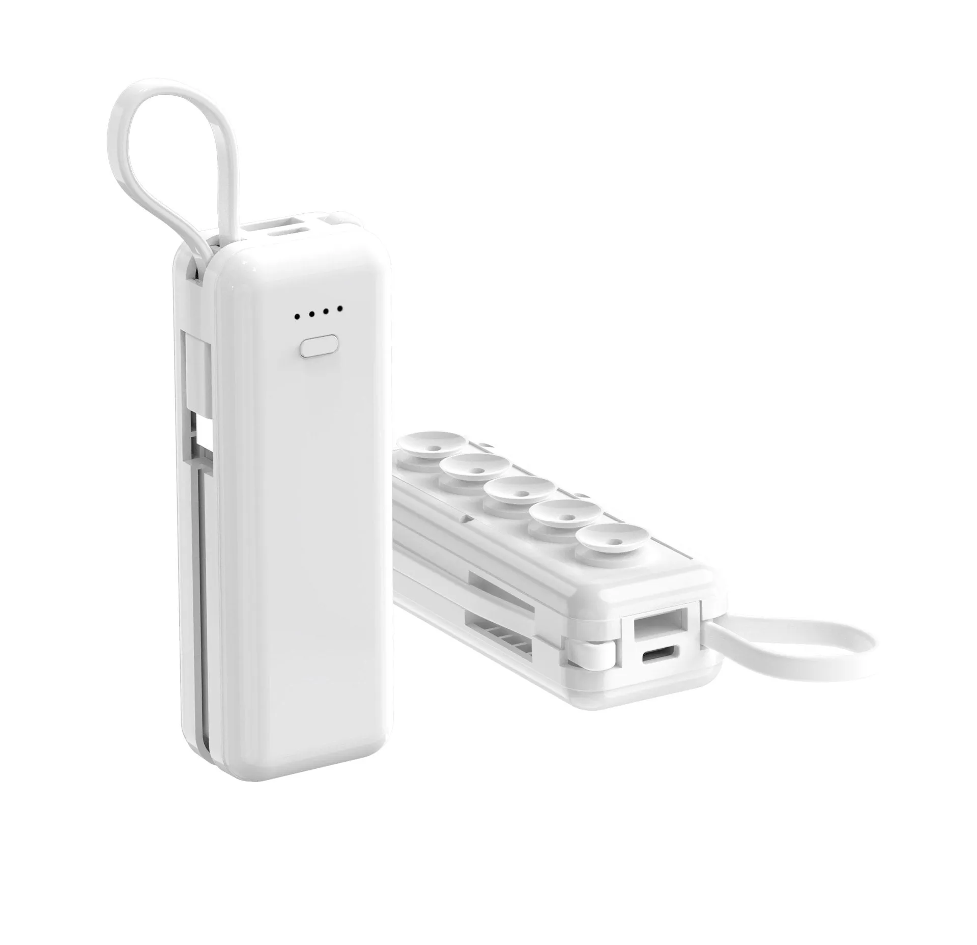 Capsule power bank with cable suction cup, 5000mAh, compact plastic shell, white colour