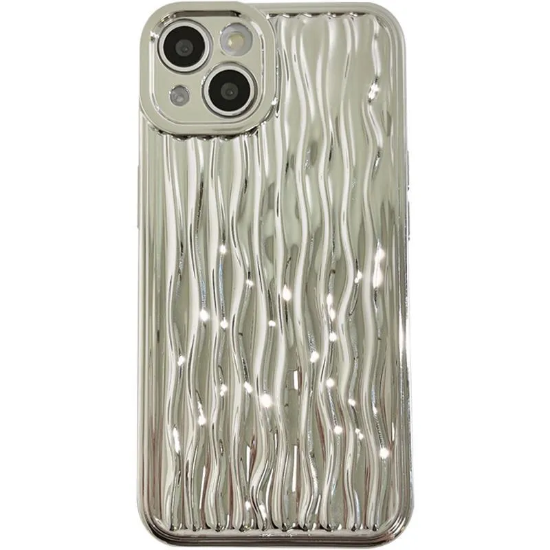 Silicone water ripple phone case with glossy surface back cover in black for iPhone 13