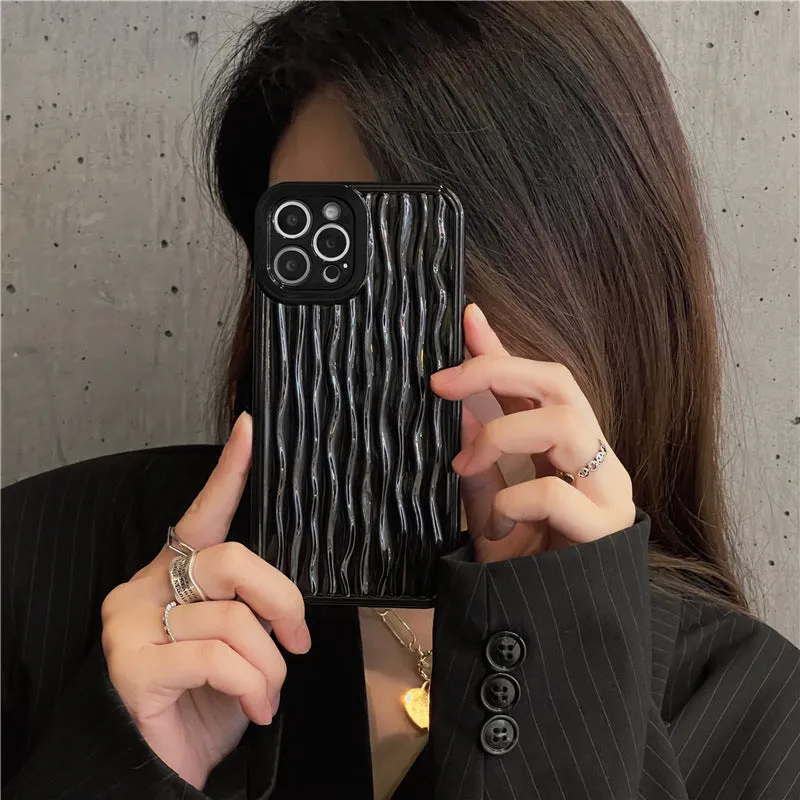 Silicone water ripple phone case with glossy surface back cover in black for iPhone 13