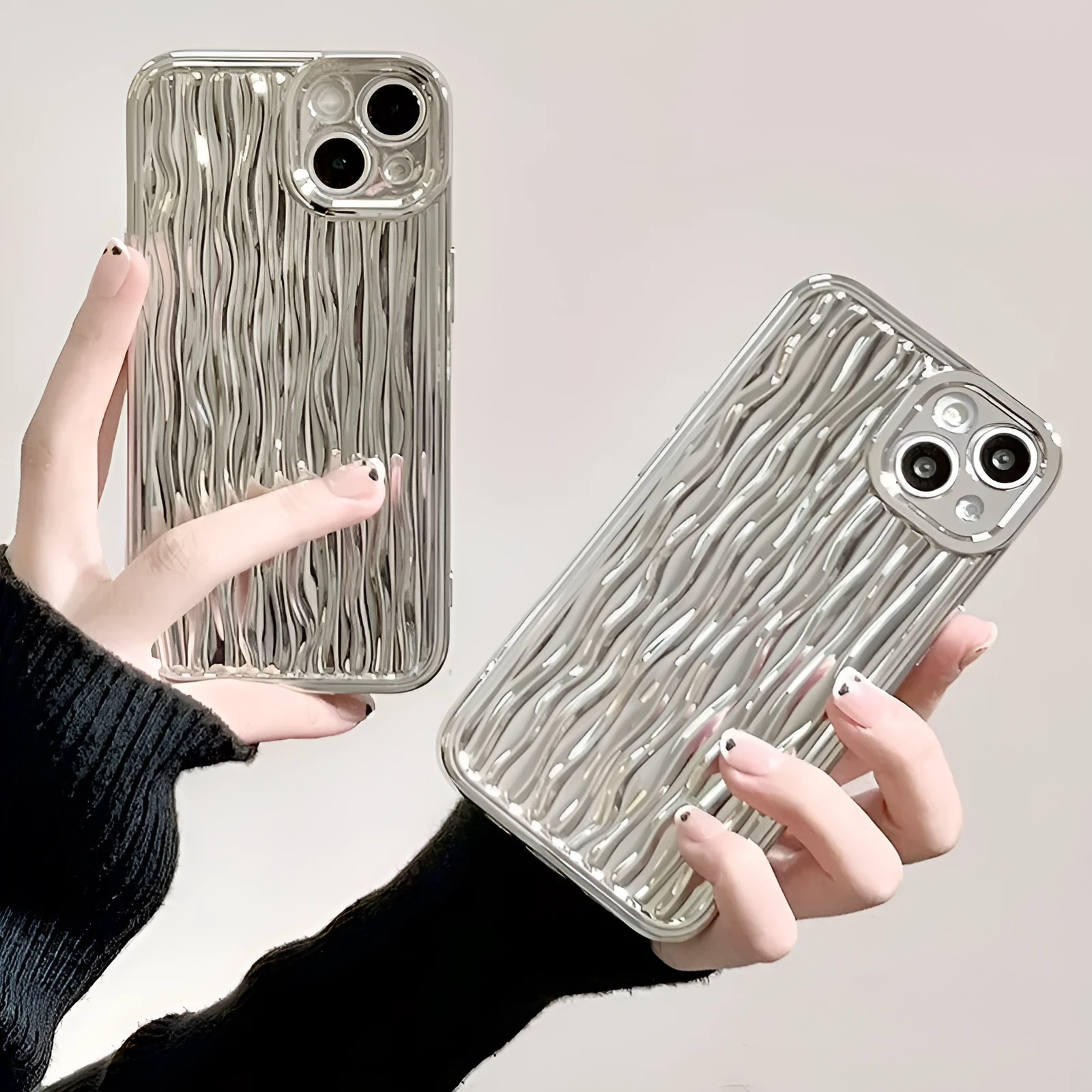 Silicone water ripple phone case with glossy surface back cover in black for iPhone 13