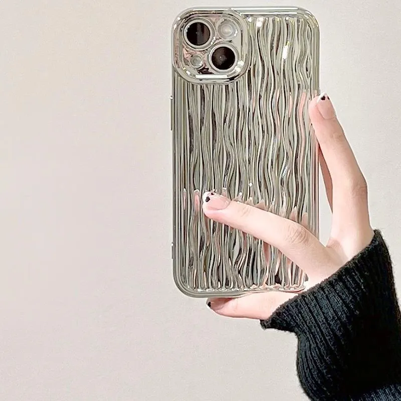 Silicone water ripple phone case with glossy surface back cover in black for iPhone 13