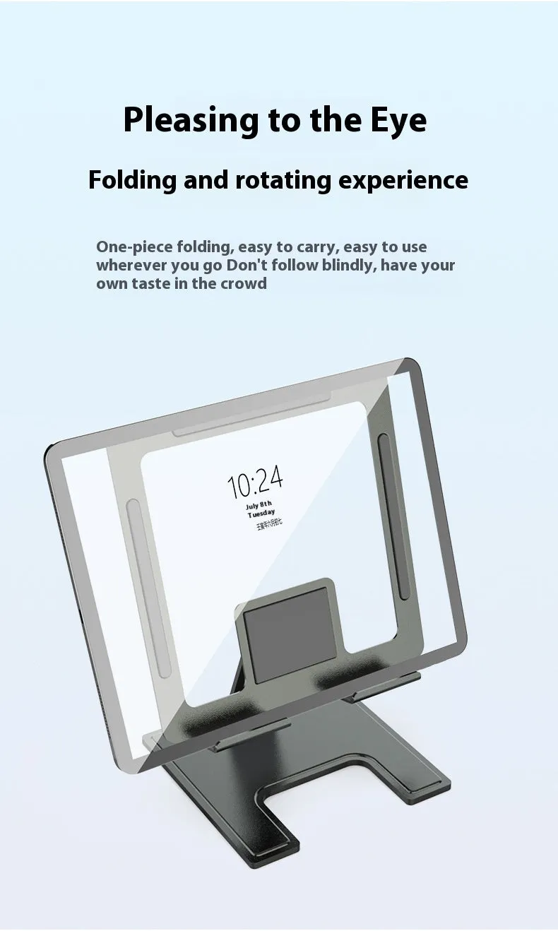 Flat desktop foldable rotating metal bracket for notebook in black alloy finish on desk