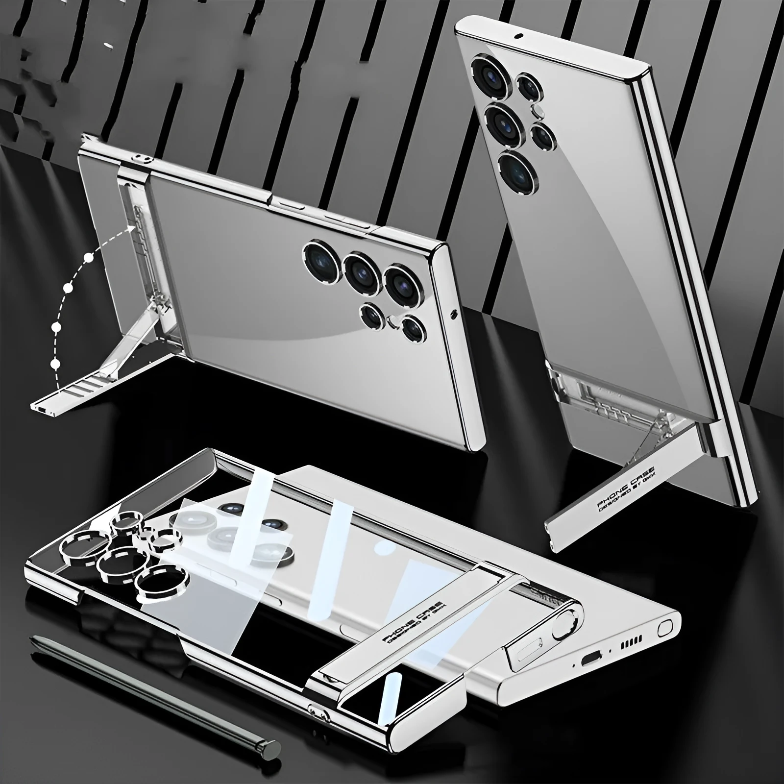 Transparent electroplating PC back cover for Samsung S23 Plus and S23, phantom bracket, four colours