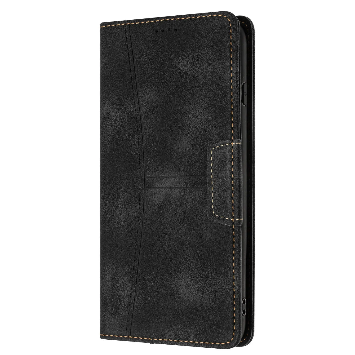 PU leather phone case with multi-card insert and bracket for Samsung A14 in black