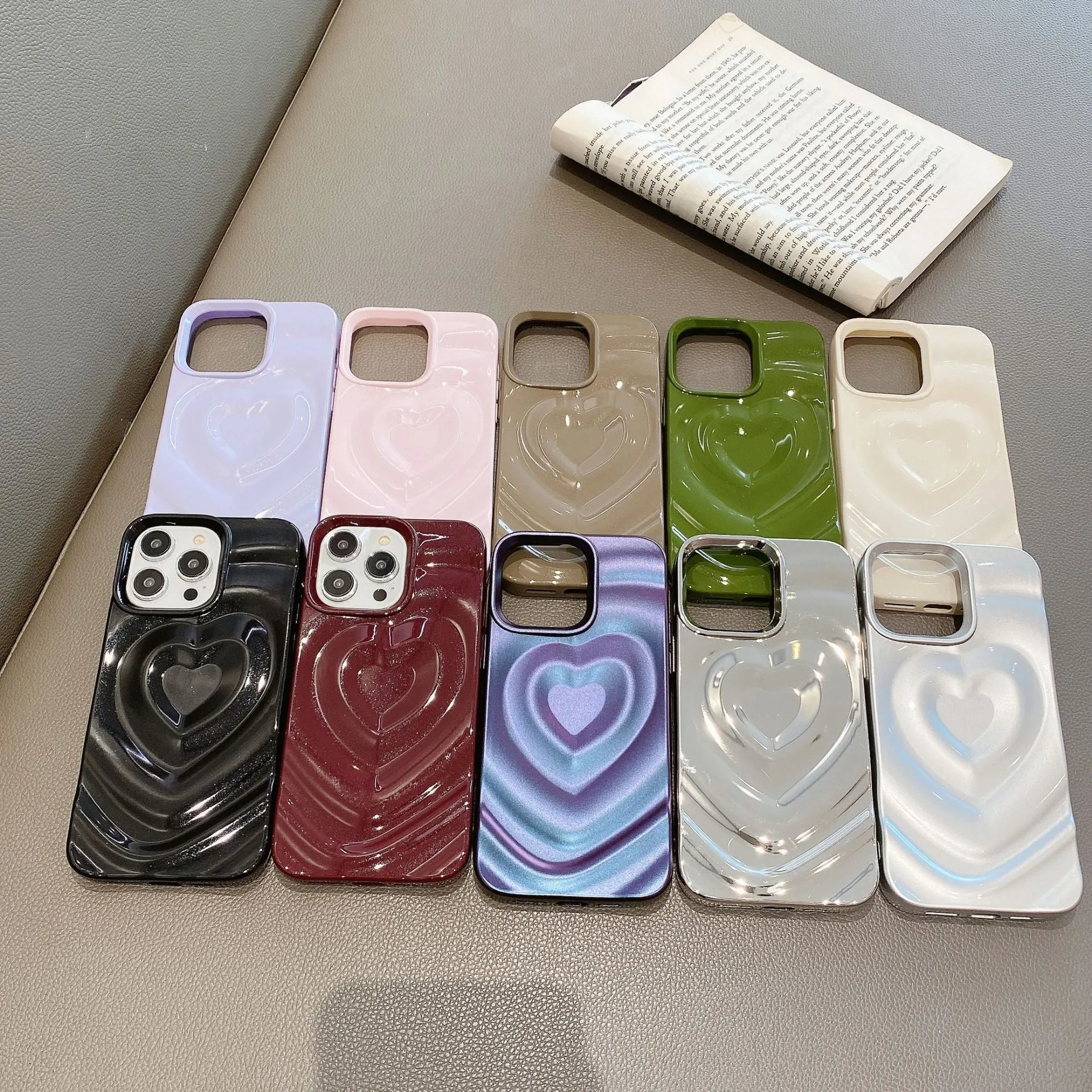 Three-dimensional love wave pattern pleated TPU phone case in milky white, compatible with iPhone 11 to 15